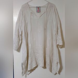 Johnny Was Ivory Embroidered 3/4 Sleeve Tunic XL